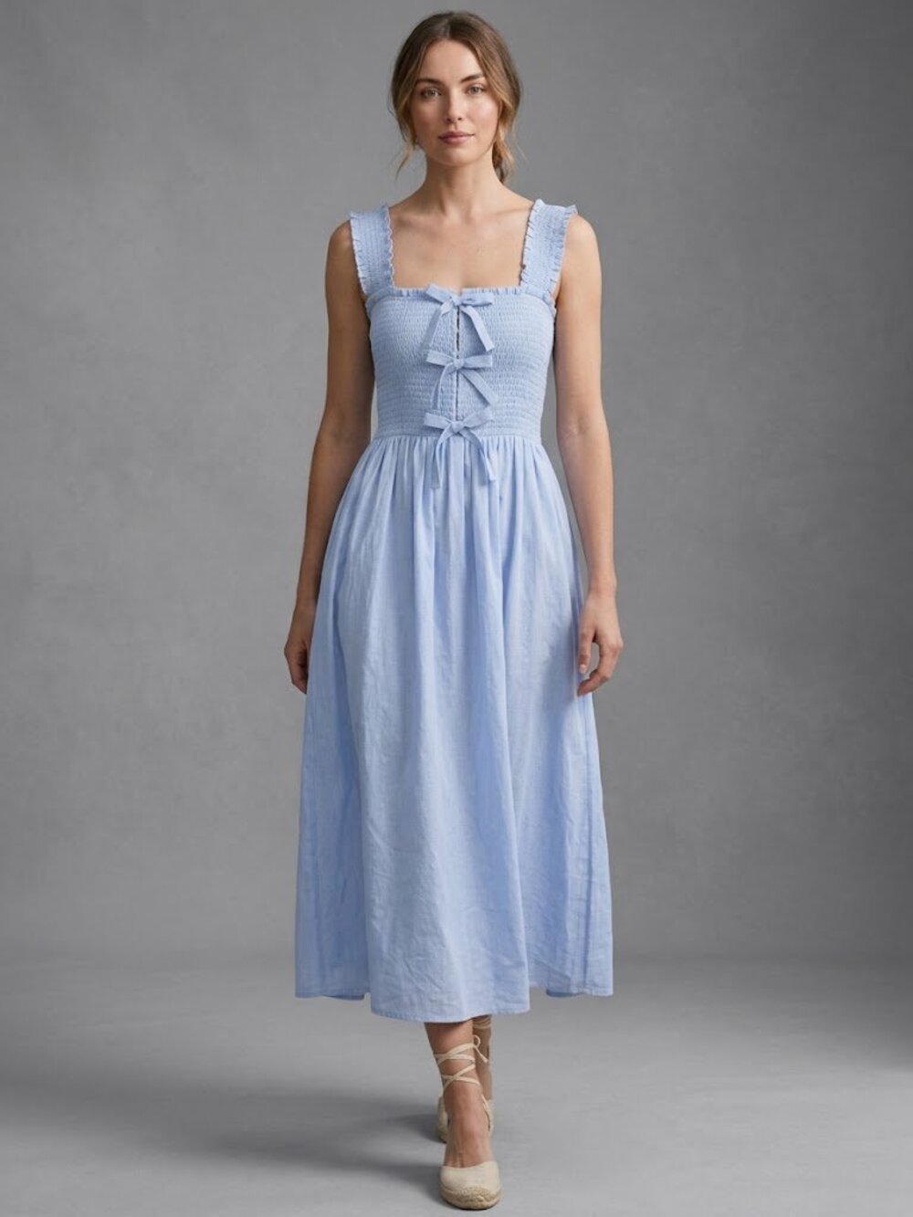 NEW REFORMATION Smocked Summer Dress in Powder Blue XS
